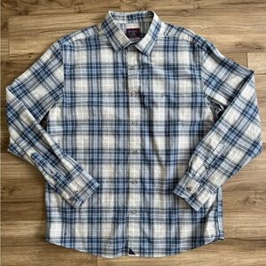 Untuckit Nelson 100% Cotton Plaid Long Sleeve Button Down Shirt (Men's XL) Blue